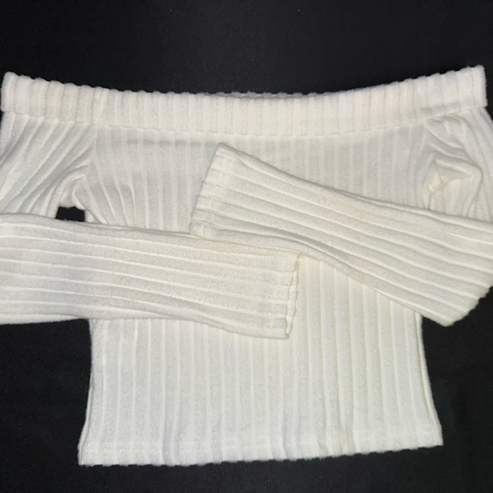 SHEIN White Ribbed Off-Shoulder Sweater Blouse